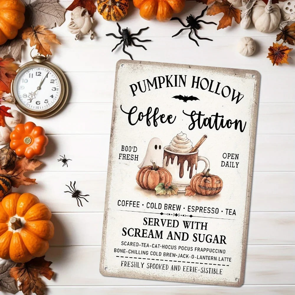 HKM-895827 Halloween Dessert Guide Wall Art - Iron Decoration for Home, Office, and Restaurants (20x30CM)