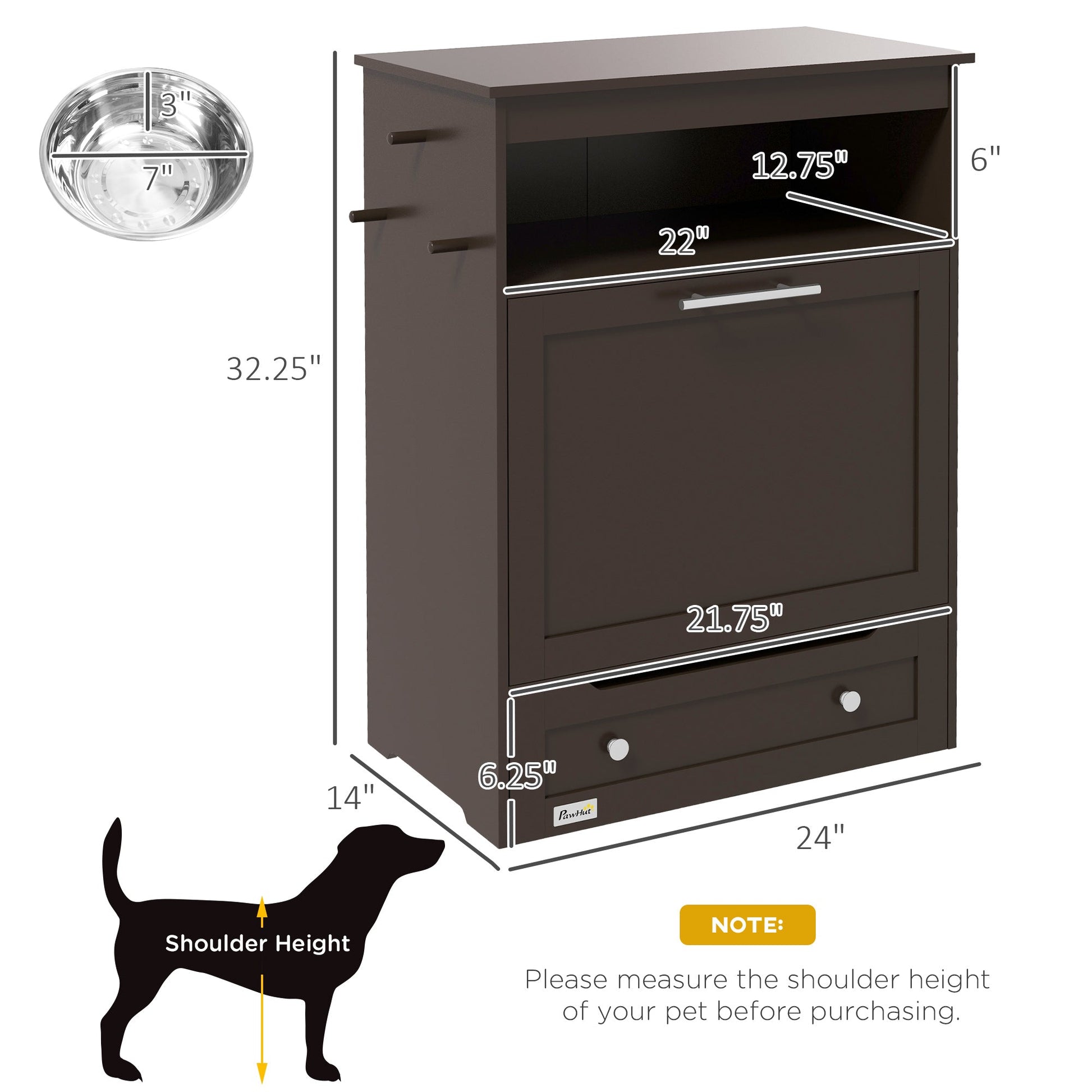 HKM-8958397 Pet Feeder Storage Cabinet with Removable Bowls and Leash Hooks, Gray MDF Construction