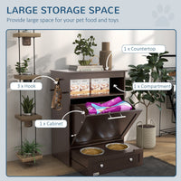 HKM-8958397 Pet Feeder Storage Cabinet with Removable Bowls and Leash Hooks, Gray MDF Construction