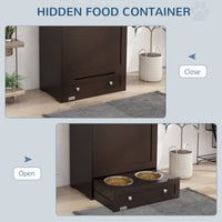 HKM-8958397 Pet Feeder Storage Cabinet with Removable Bowls and Leash Hooks, Gray MDF Construction