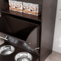 HKM-8958397 Pet Feeder Storage Cabinet with Removable Bowls and Leash Hooks, Gray MDF Construction