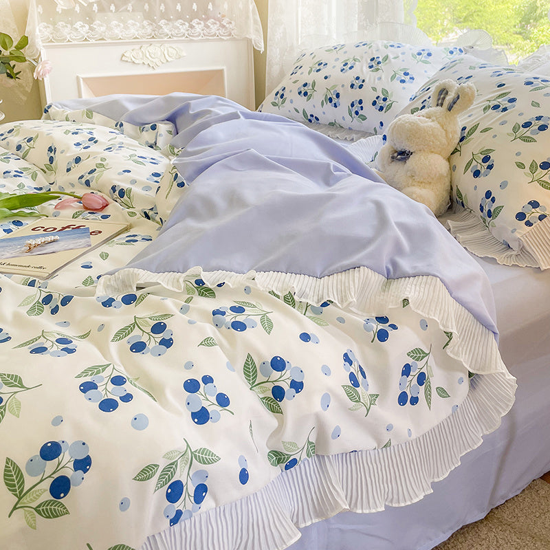 HKM-895891 Washed Cotton Floral Quilt Cover Set - 4-Piece Bed Sheet Set in Various Colors