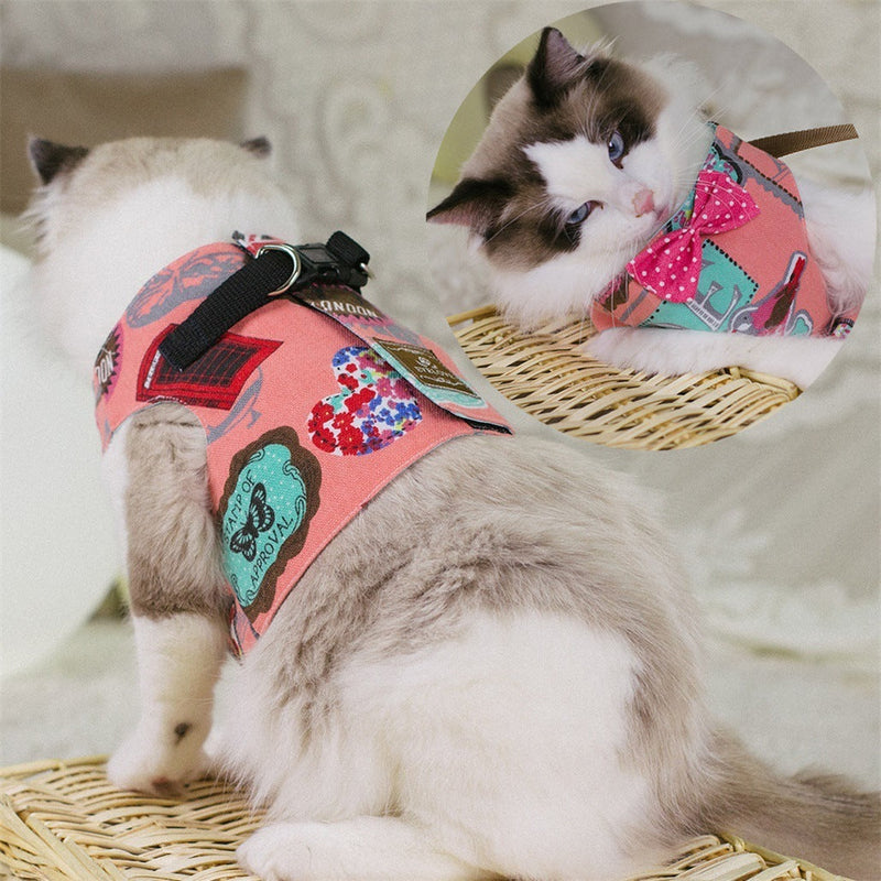 HKM-896083 Adjustable Rope Cat Chest Strap with D-Ring and Butterfly Tie for Pets