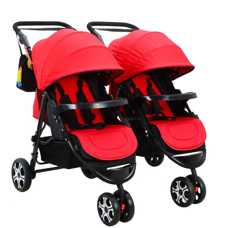 HKM-896083 Twin Baby Stroller with Adjustable Recline and Removable Canopy