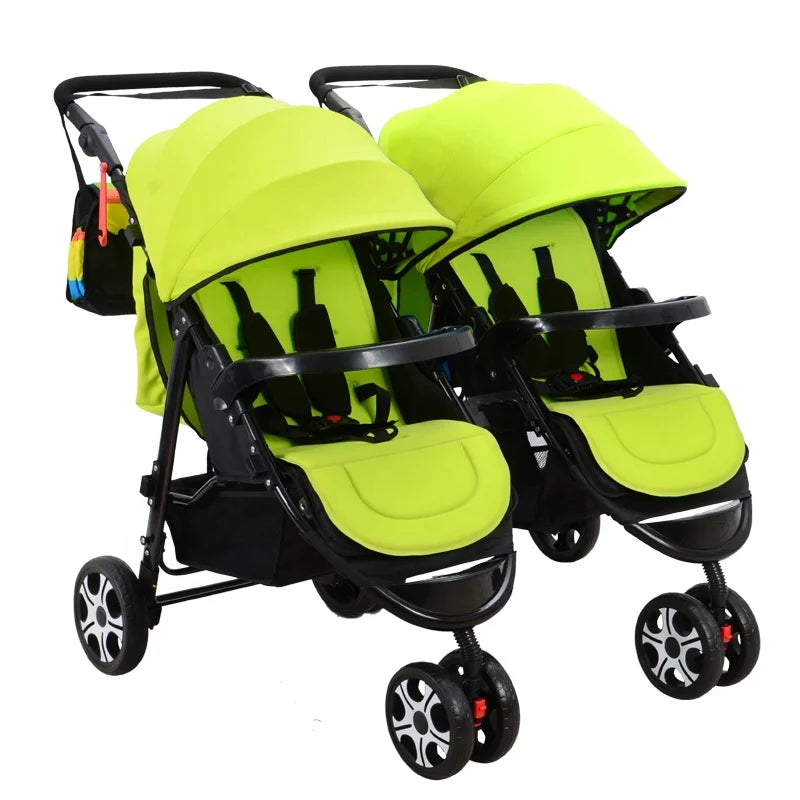 HKM-896083 Twin Baby Stroller with Adjustable Recline and Removable Canopy