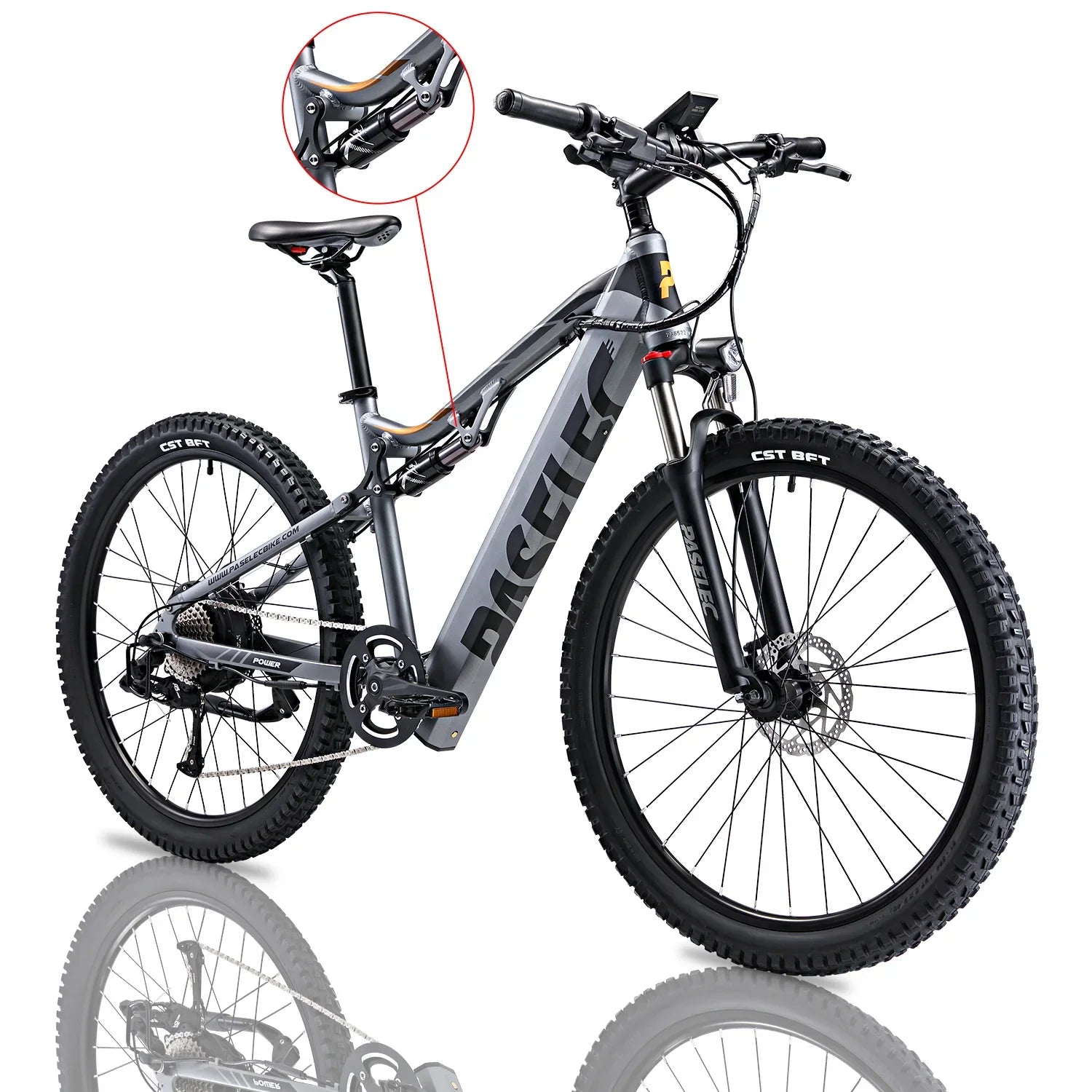 HKM-896211 Electric Mountain Bike with 48V 13Ah Removable Battery, 27.5-Inch Wheel, 8-Speed Gears and Hydraulic Disc Brakes