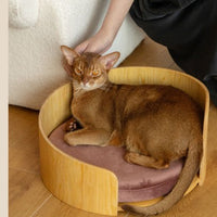 HKM-8962237 Solid Wood Cat Bed ¨C Removable Nest in Walnut Finish, 35x24cm & 50x24cm Sizes