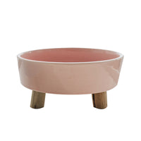 HKM-8962365 Ceramic Dog and Cat Bowl Set with Wooden Stand for Food and Water
