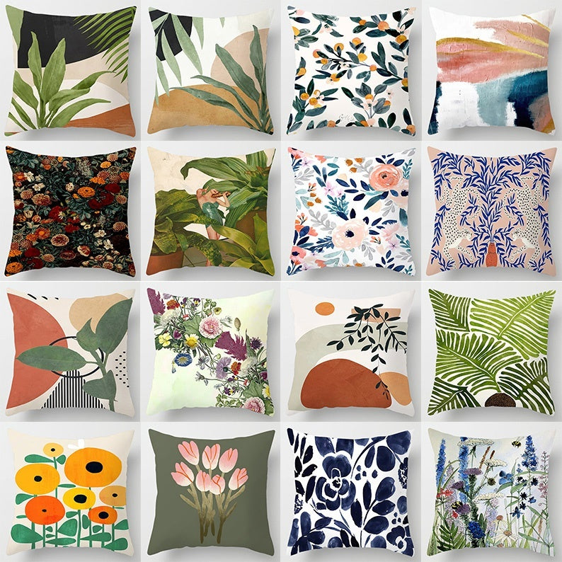 HKM-896275 Floral Plant Pattern Modern Minimalist Cushion Cover - Peach Skin, 40x40cm/45x45cm