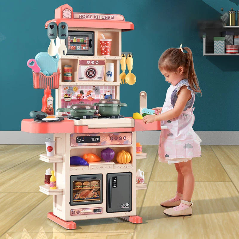 HKM-896339 Mini Kitchen Play Set with Real Cooking Sink - 43PCS Pretend Food Toys for Kids