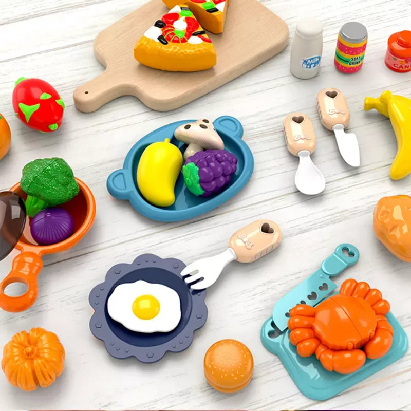 HKM-896339 Mini Kitchen Play Set with Real Cooking Sink - 43PCS Pretend Food Toys for Kids