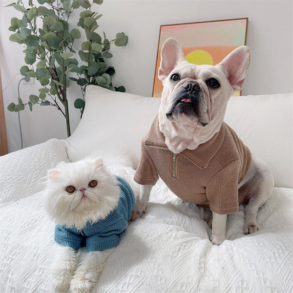 HKM-8965949 Cotton Dog Stand-up Collar Bottoming Shirt in Dark Blue and Dirty Pumpkin