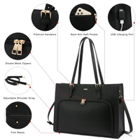 HKM-896595 Fashionable Waterproof Leather Laptop Tote Bag with USB Port for Business and School Use