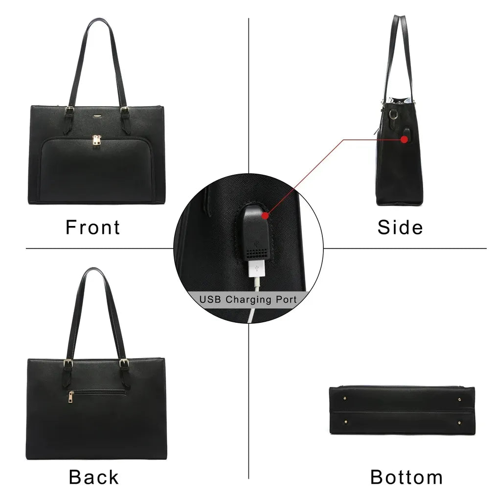 HKM-896595 Fashionable Waterproof Leather Laptop Tote Bag with USB Port for Business and School Use
