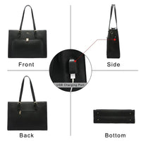 HKM-896595 Fashionable Waterproof Leather Laptop Tote Bag with USB Port for Business and School Use