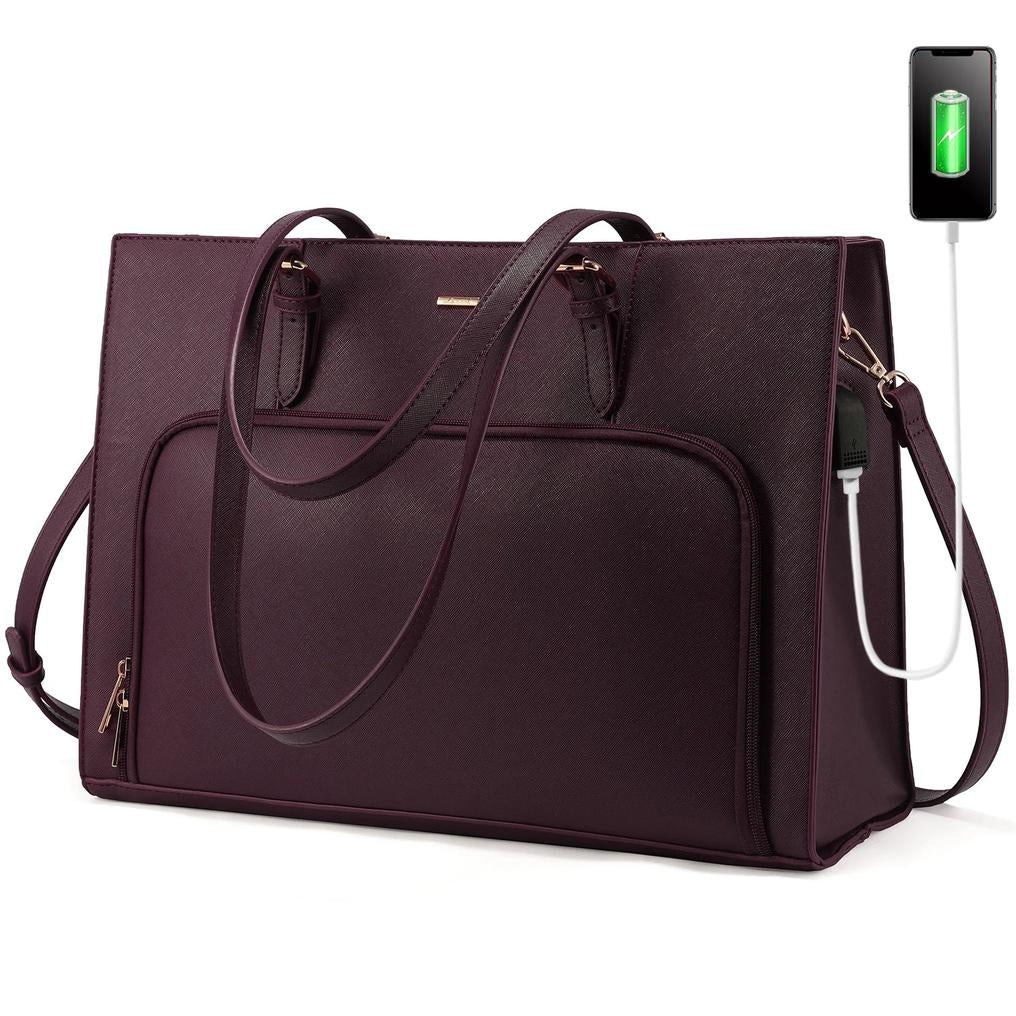 HKM-896595 Fashionable Waterproof Leather Laptop Tote Bag with USB Port for Business and School Use