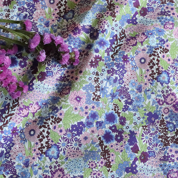HKM-896723 CIARA Purple Floral Cotton Poplin Fabric, 1M x 1.45M, 100% Cotton