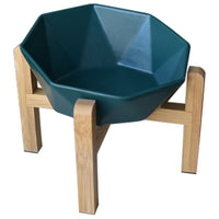 HKM-8968125 Ceramic High-Footed Cat Food Bowl with Bamboo Wood Base, 250g Capacity