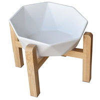 HKM-8968125 Ceramic High-Footed Cat Food Bowl with Bamboo Wood Base, 250g Capacity