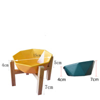HKM-8968125 Ceramic High-Footed Cat Food Bowl with Bamboo Wood Base, 250g Capacity