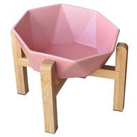 HKM-8968125 Ceramic High-Footed Cat Food Bowl with Bamboo Wood Base, 250g Capacity