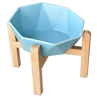 HKM-8968125 Ceramic High-Footed Cat Food Bowl with Bamboo Wood Base, 250g Capacity