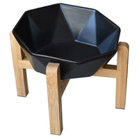 HKM-8968125 Ceramic High-Footed Cat Food Bowl with Bamboo Wood Base, 250g Capacity