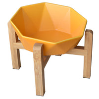 HKM-8968125 Ceramic High-Footed Cat Food Bowl with Bamboo Wood Base, 250g Capacity