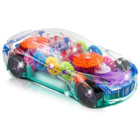 HKM-896851 Transparent Light-Up 3D Racing Car Toy for Kids, Mechanical Gear Push Toy, Ages 2-13