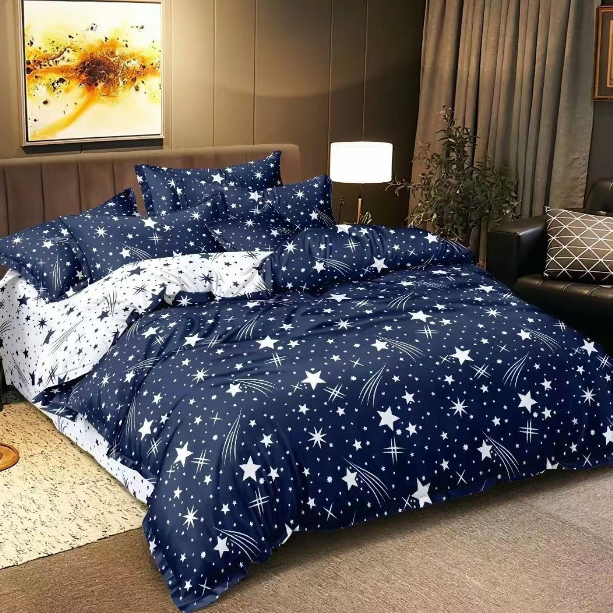 HKM-897043 Starry Sky Minimalist Three Piece Quilt Cover Set - Double-Sided Printing