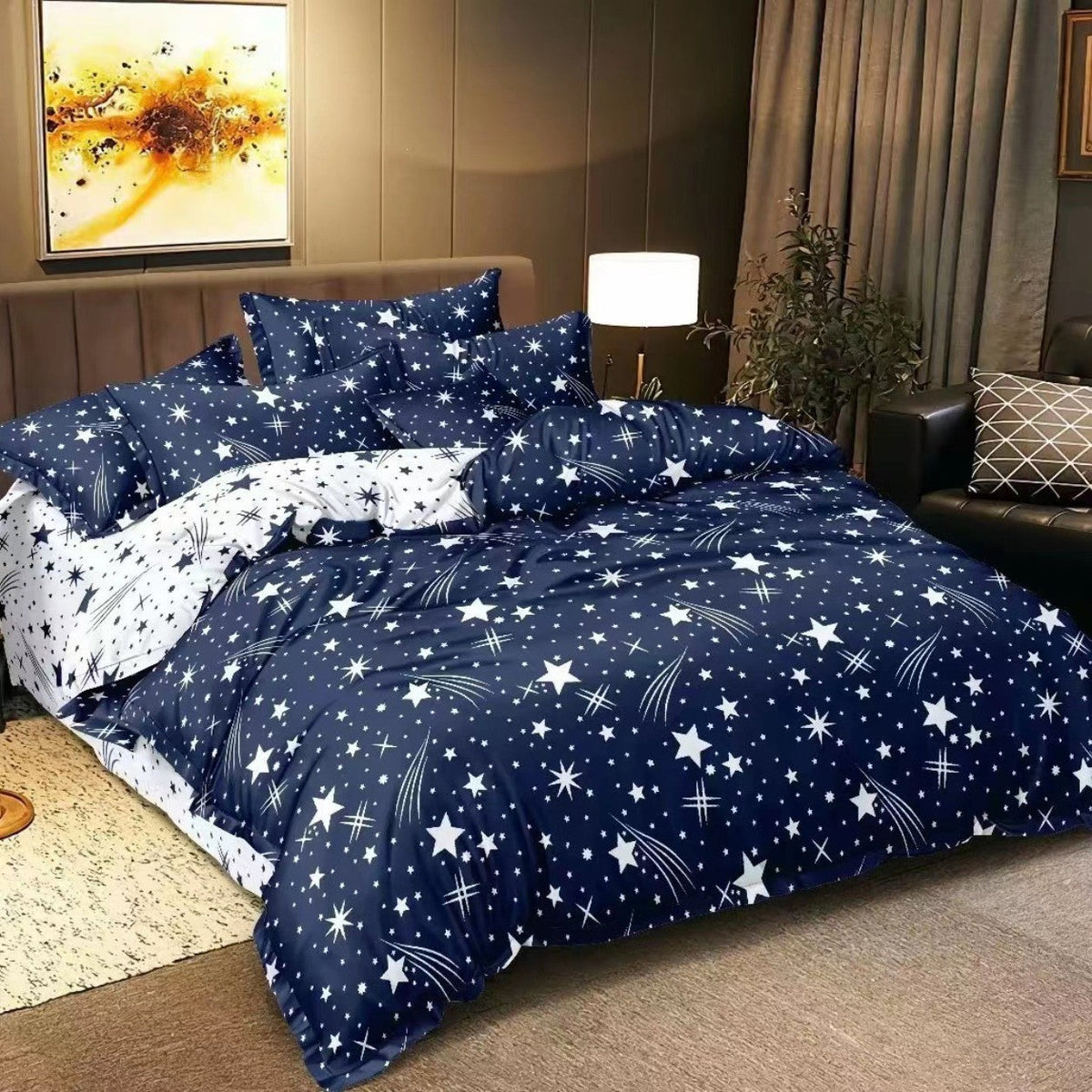 HKM-897043 Starry Sky Minimalist Three Piece Quilt Cover Set - Double-Sided Printing