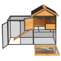 HKM-8971581 2-Level Outdoor Rabbit Hutch with Weatherproof Roof, Removable Tray, and Ramp