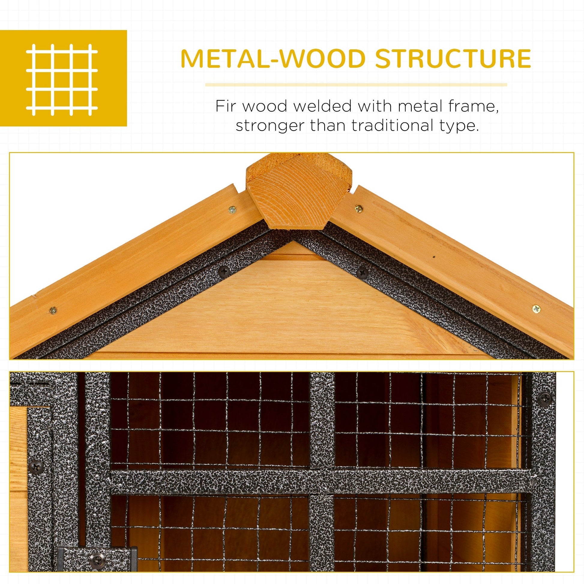 HKM-8971581 2-Level Outdoor Rabbit Hutch with Weatherproof Roof, Removable Tray, and Ramp