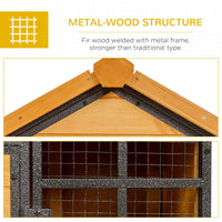 HKM-8971581 2-Level Outdoor Rabbit Hutch with Weatherproof Roof, Removable Tray, and Ramp