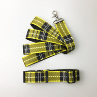 HKM-8973501 Casual Check Pattern Dog Collar and Leash Set in Red, Yellow, and Silver Lattice Designs
