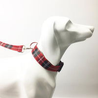 HKM-8973501 Casual Check Pattern Dog Collar and Leash Set in Red, Yellow, and Silver Lattice Designs