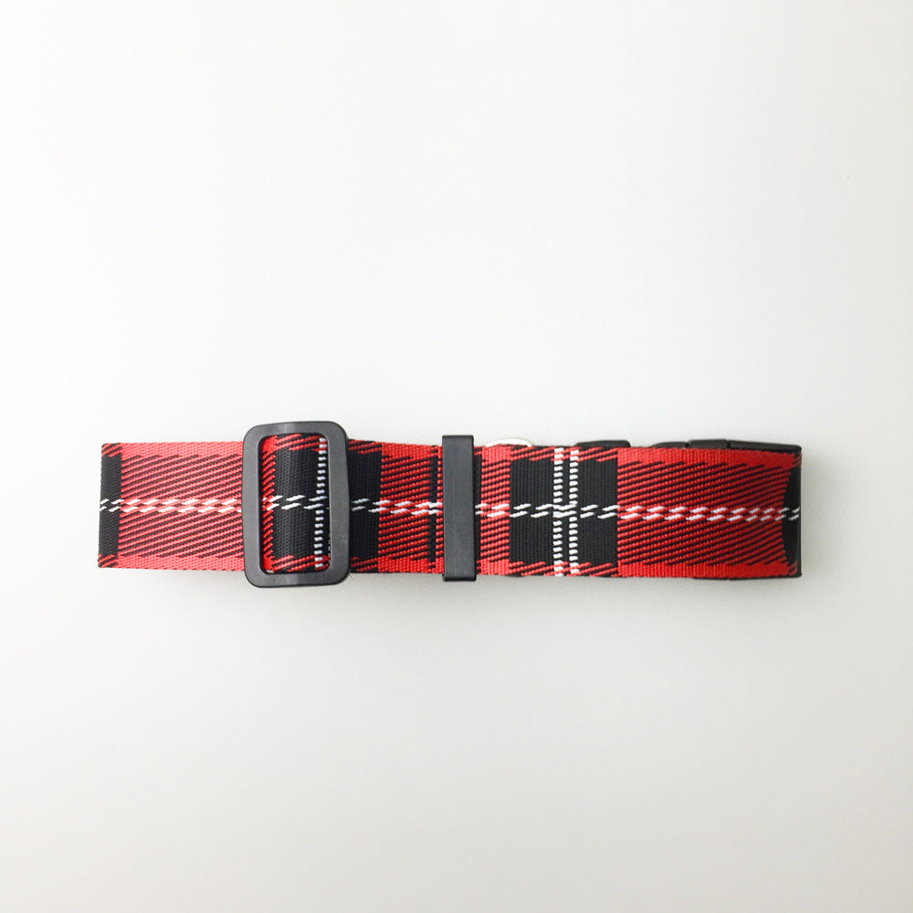 HKM-8973501 Casual Check Pattern Dog Collar and Leash Set in Red, Yellow, and Silver Lattice Designs