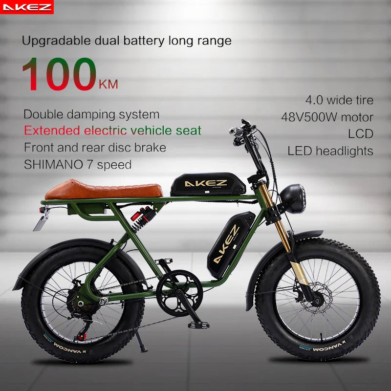 HKM-897363 48V 750W Off-Road Electric Bike with 20" Fat Tires, 7-Speed Gear System, and Hydraulic Disc Brakes