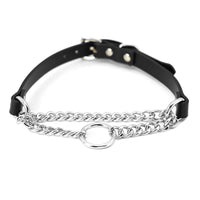 HKM-8975677 Black Leather Collar and Leash Set for Punk Fashion and Sub-Cultures
