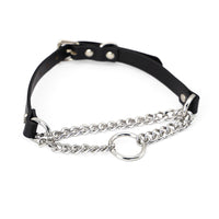 HKM-8975677 Black Leather Collar and Leash Set for Punk Fashion and Sub-Cultures