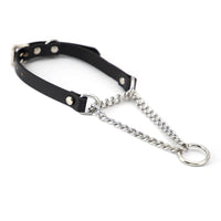 HKM-8975677 Black Leather Collar and Leash Set for Punk Fashion and Sub-Cultures