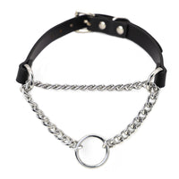 HKM-8975677 Black Leather Collar and Leash Set for Punk Fashion and Sub-Cultures