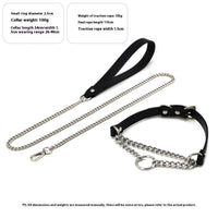 HKM-8975677 Black Leather Collar and Leash Set for Punk Fashion and Sub-Cultures