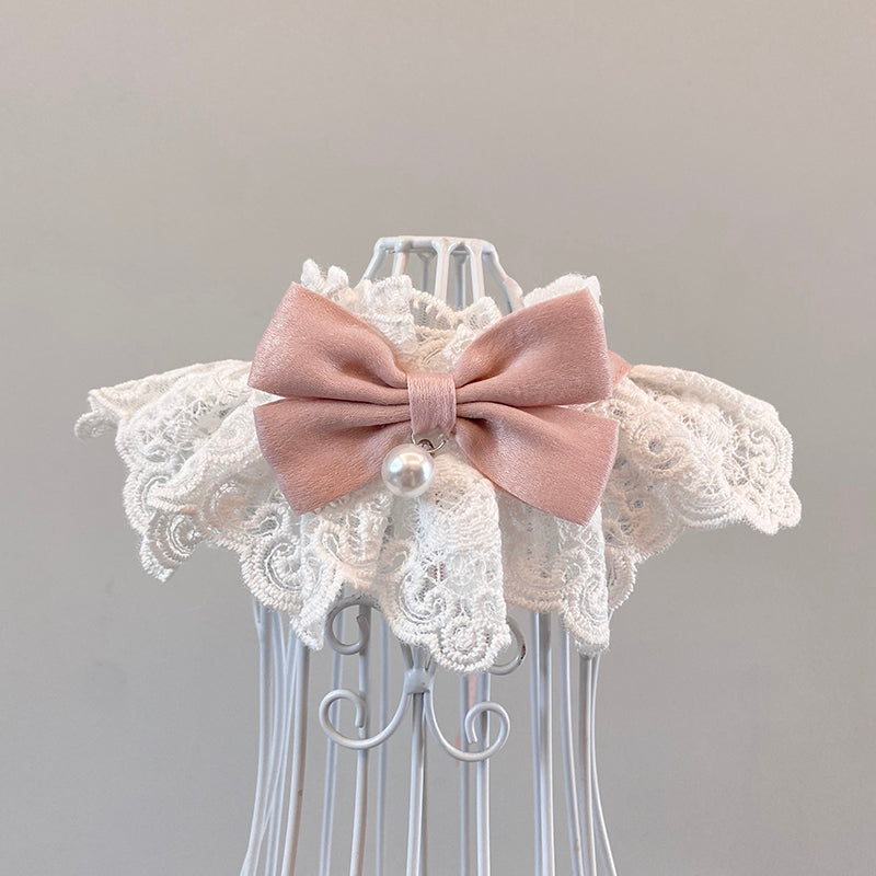 HKM-8975933 Elegant Cat Scarf with Bow and Bell ¨C Various Color Options Available