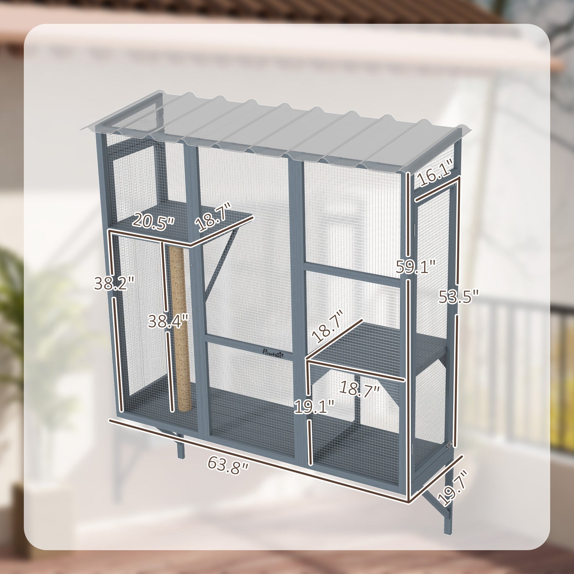 HKM-8977341 Outdoor Window Catio for Large Cats with Platforms and Scratching Post, Suitable for 2-3 Cats, Gray