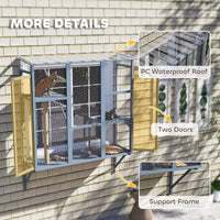 HKM-8977341 Outdoor Window Catio for Large Cats with Platforms and Scratching Post, Suitable for 2-3 Cats, Gray