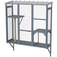 HKM-8977341 Outdoor Window Catio for Large Cats with Platforms and Scratching Post, Suitable for 2-3 Cats, Gray