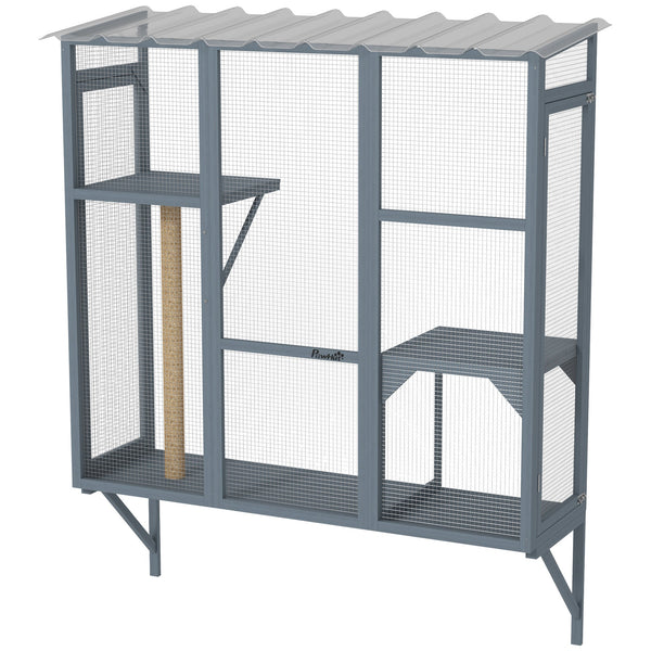HKM-8977341 Outdoor Window Catio for Large Cats with Platforms and Scratching Post, Suitable for 2-3 Cats, Gray