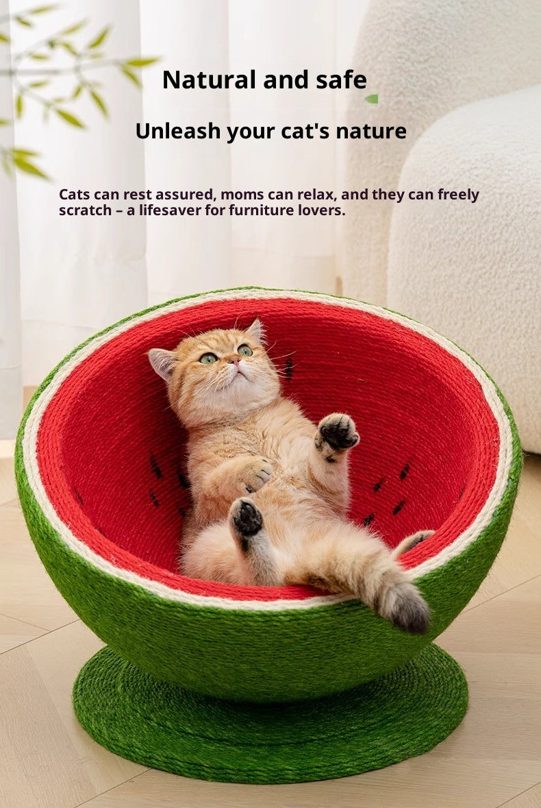 HKM-8977725 Large Watermelon Cat Nest with Integrated Sisal Scratching Board and Toy