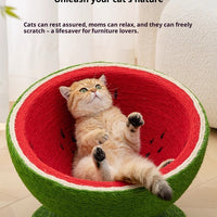 HKM-8977725 Large Watermelon Cat Nest with Integrated Sisal Scratching Board and Toy